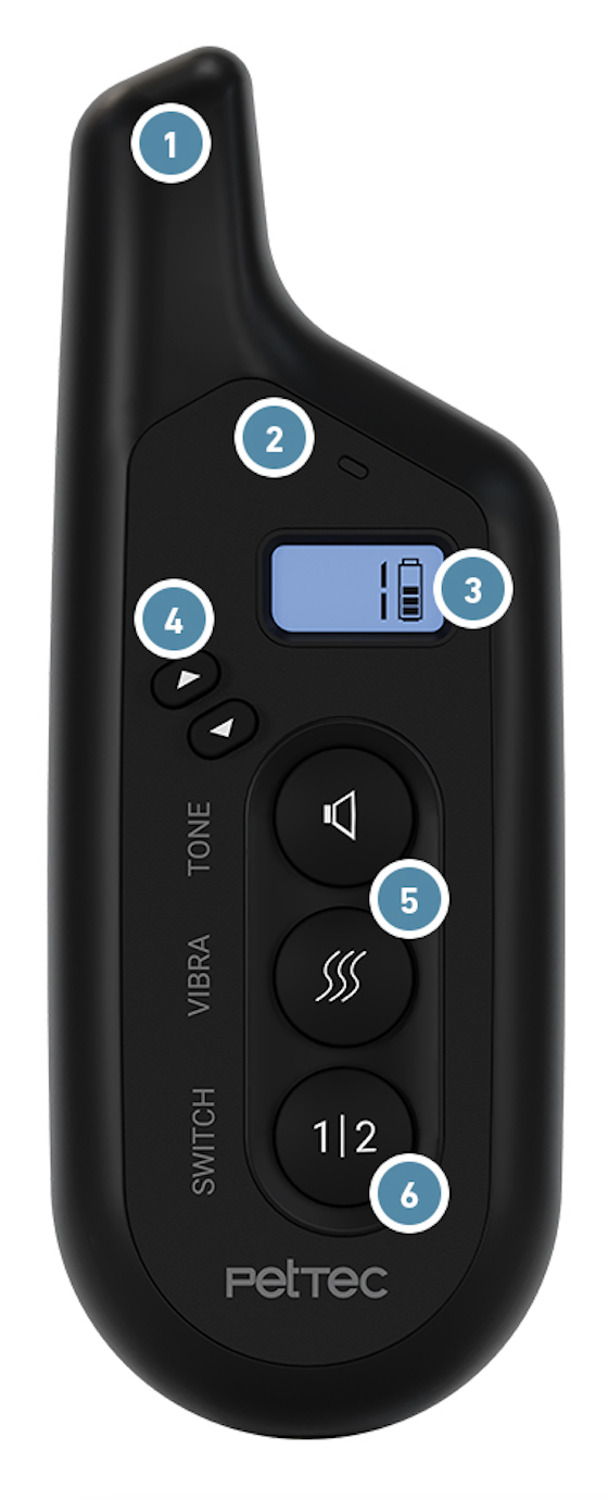 Remote Vibra 2.0: Zum Koppeln die Ton- und Vibra-Signaltasten unter Markierung 5 gleichzeitig halten; Kanalwahl mit Taste 6.