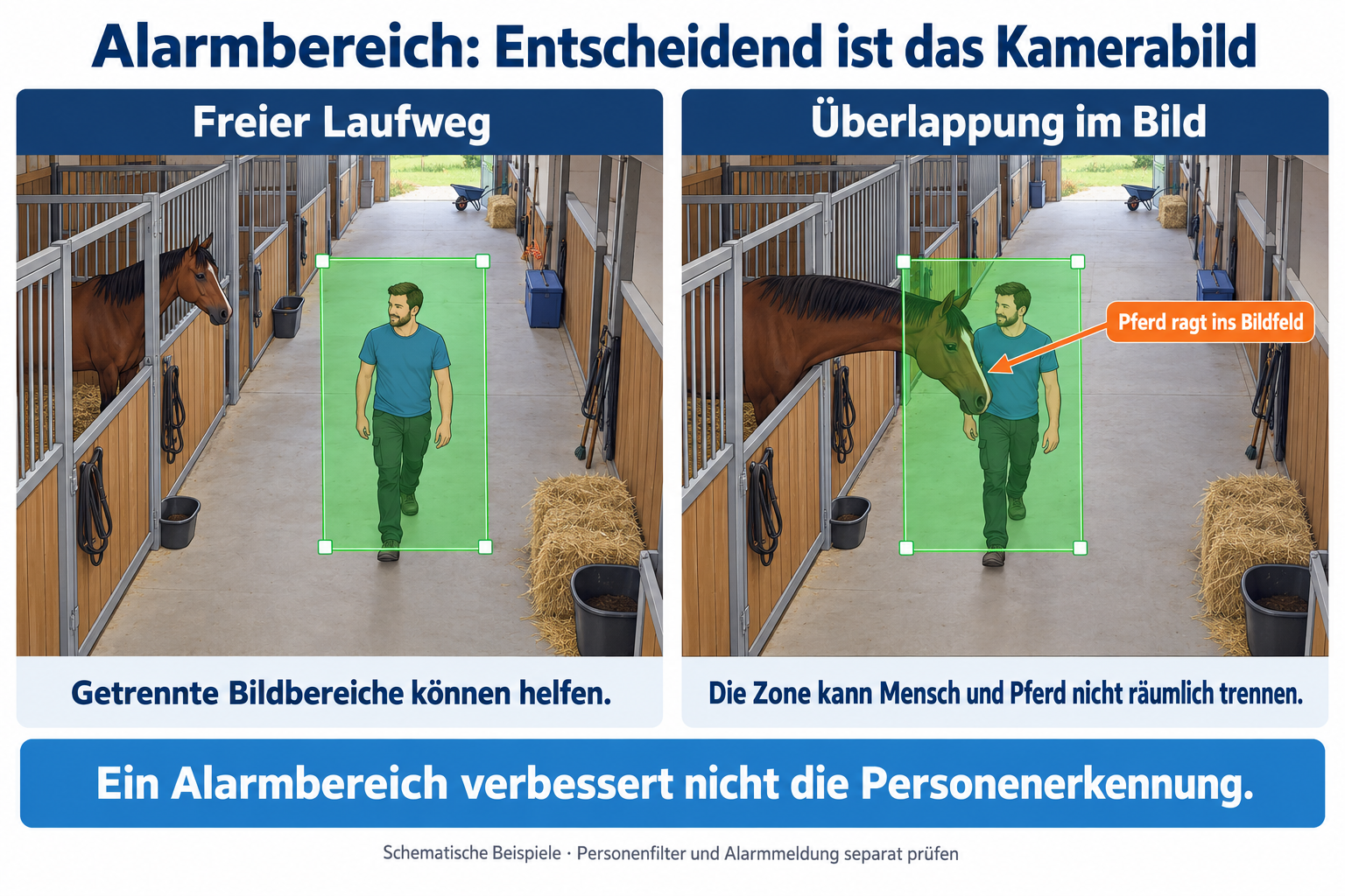 Alarmbereich im Kamerabild: Ein Pferd und eine Person können im ausgewählten Bildbereich überlappen